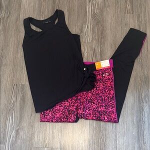 Casall Black Tank and Pink Print Leggings Activewear Set